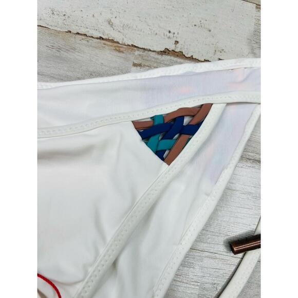 Red Carter Cali Cut White Pattern Side Tie Metal Tips Bikini Bottom Size Large - Picture 9 of 13